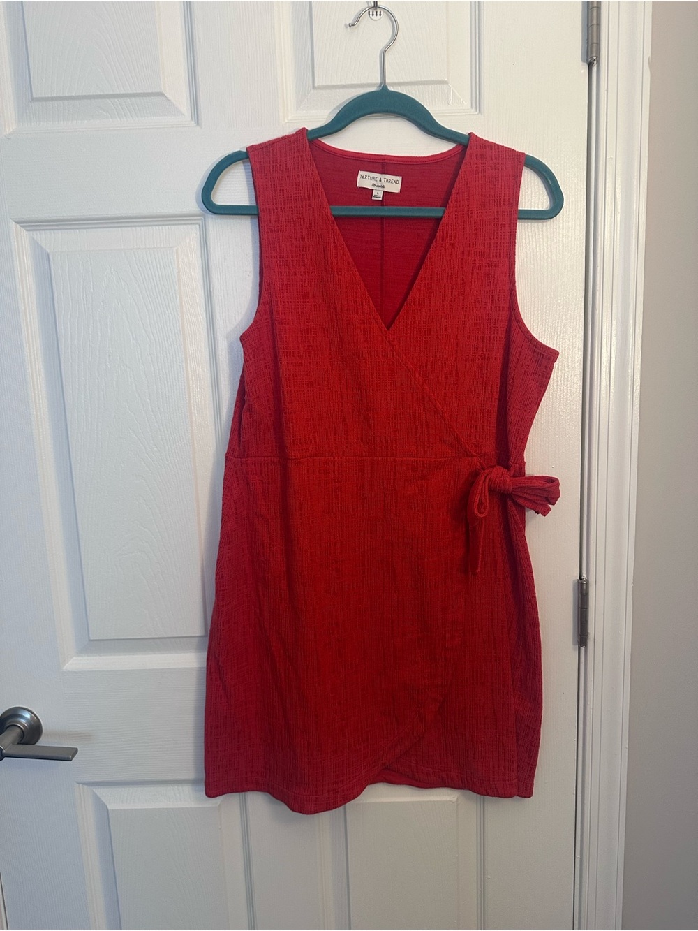 Red Sleeveless Wrap Mini Dress with Side Tie